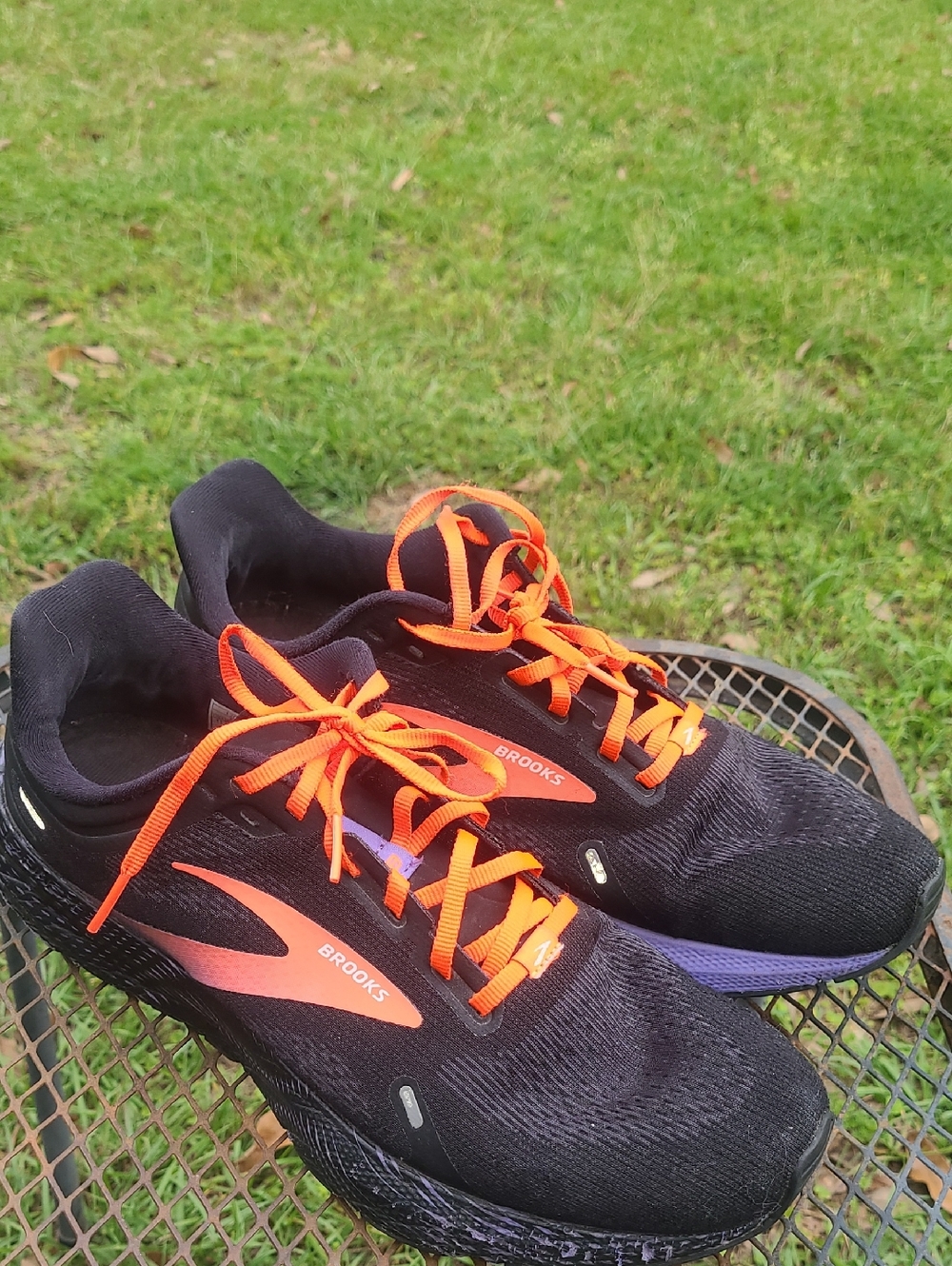 Brooks Black Running Shoes with Orange Laces and Purple Accent
